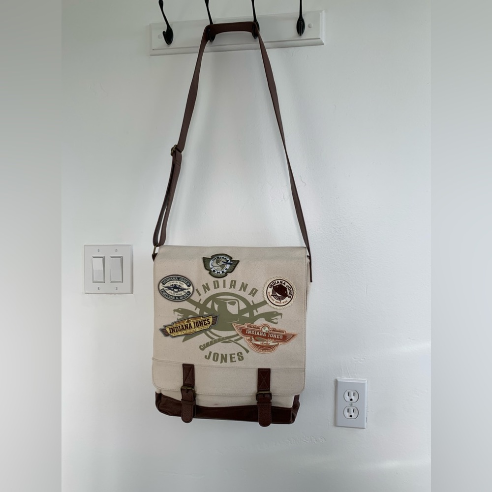 Disney Parks-Indiana Jones Messenger Bag with patches.